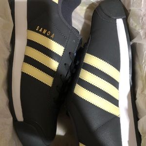 New Dark Grey and Soft Yellow Adidas Samoa shoes